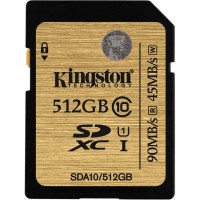 Карта памяти Kingston SDXC 512Gb Class 10 U1 UHS-I SDA10/512GB (Black)