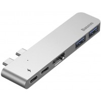 USB-концентратор Baseus Thunderbolt C+ Dual Type-C to USB3.0/HDMI/Type-C (CAHUB-B0G) для MacBook Pro 2016/2017 (Deep Space Grey)