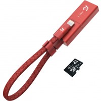 Кабель-картридер ADAM elements iKlips Wizard Lightning Card Reader красный + карта microSD 64 Гб