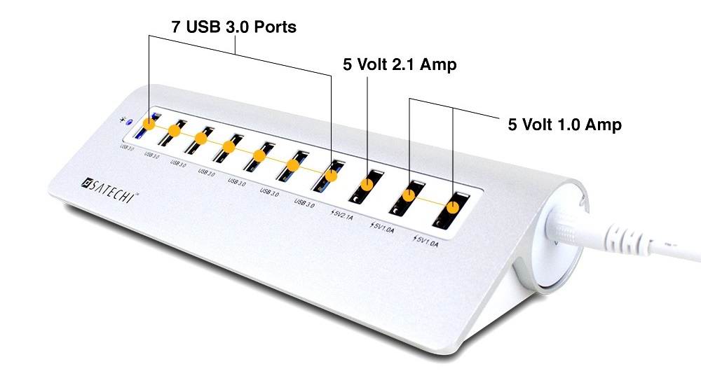 Satechi 10 Port USB 3.0 (B00KB7IS1K) - алюминиевый USB-хаб для Mac