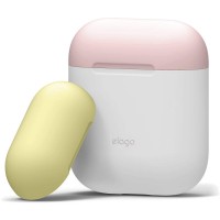 Чехол Elago Silicone Duo Case для AirPods белый (жёлтая/розовая крышки)