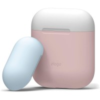 Чехол Elago Silicone Duo Case для AirPods розовый (белая/голубая Pastel Blue крышки)