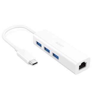 Хаб Aukey USB-C to 3-USB 3.0 with Gigabit Ethernet (CB-C17) оптом