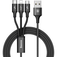 Кабель Baseus Rapid Series 3 in 1 Cable Lightning+USB-C+micro-USB (1.2 метра) чёрный (CAMLT-SU01)