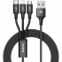 Кабель Baseus Rapid Series 3 in 1 Cable Lightning+USB-C+micro-USB (1.2 метра) чёрный (CAMLT-SU01) оптом