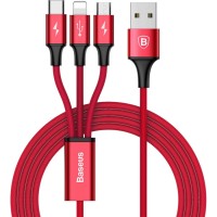 Кабель Baseus Rapid Series 3 in 1 Cable Lightning+USB-C+micro-USB (1.2 метра) красный (CAMLT-SU09)