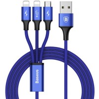 Кабель Baseus Rapid Series 3 in 1 Cable micro-USB / Dual Lightning (1.2 метра) синий (CAMLL-SU13)