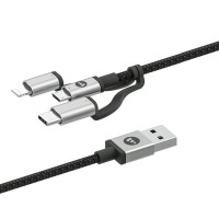 Кабель Mophie 3 in 1 Charging Cable USB-C+Lightning+Micro-USB (1 метр) чёрный