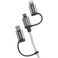 Кабель Qumo Sync & Charge USB Lightning (MFI)+USB Type-C+Micro-USB в стальной оплётке