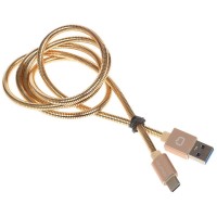 Кабель Qumo Sync & Charge USB Type-C в стальной оплётке золотой