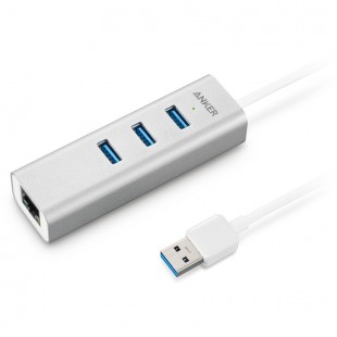 USB-хаб Anker Aluminum 3-Port USB 3.0 and Ethernet Hub серебристый (A7514041) оптом