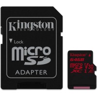 Карта памяти Kingston Canvas React microSDXC Class 10 UHS-I V30 U3 100/80 MB/s 64 Гб с адаптером (SDCR/64GB)