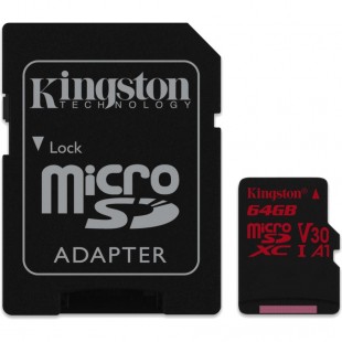 Карта памяти Kingston Canvas React microSDXC Class 10 UHS-I V30 U3 100/80 MB/s 64 Гб с адаптером (SDCR/64GB) оптом