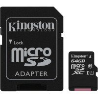 Карта памяти Kingston Canvas Select microSDXC UHS-I Class10 80MB/s 64 Гб с адаптером (SDCS/64GB)