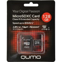 Карта памяти QUMO MicroSDXC 128 Гб Class 10 UHS-I 80/20 MB/s с адаптером