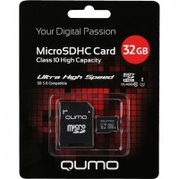 Карта памяти QUMO MicroSDXC 32 Гб Class 10 UHS-I 80/20 MB/s с адаптером