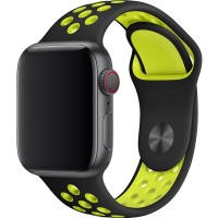 Спортивный ремешок Gurdini Sport Band Nike для Apple Watch 42/44 мм чёрный/салатовый (Black/Volt)