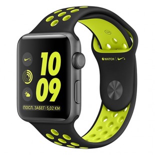 Умные часы Apple Watch Nike+ 42 мм, алюминий «серый космос», спортивный ремешок Nike «чёрный/салатовый» оптом