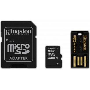 Карта памяти с адаптером и USB-картридером Kingston microSDHC 16Gb Class 10 U1 UHS-I MBLY10G2/16GB (Black) оптом