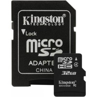 Карта памяти с адаптером Kingston microSDHC 32Gb Class 4 SDC4/32GB (Black)