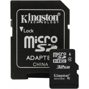 Карта памяти с адаптером Kingston microSDHC 32Gb Class 4 SDC4/32GB (Black) оптом