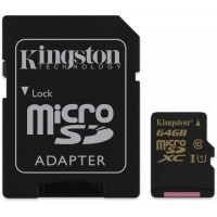 Карта памяти с адаптером Kingston microSDXC 64Gb Class 10 U1 UHS-I (SDCA10/64GB)