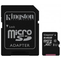 Карта памяти с адаптером Kingston microSDXC 64Gb Class10 SDC10/64GB (Black)