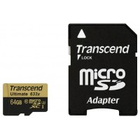 Карта памяти с адаптером Transcend microSDXC Class 10 UHS-I U3 633x 64Gb TS64GUSDU3 (Gold)