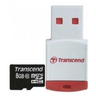 Карта памяти с USB-картридером Transcend microSDHC Class 10 8Gb with P3 Card Reader TS8GUSDHC10-P3 (White) оптом