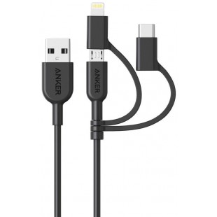 Кабель Anker powerline II (A8436011) USB-A to USB-Type C/Lightning/MicroUSB (Black) оптом