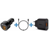 Комплект для зарядки Aukey 3 in 1 Car Charger CC-T8 + Wall PA-T9 + Cable CB-BAL3 (Black)