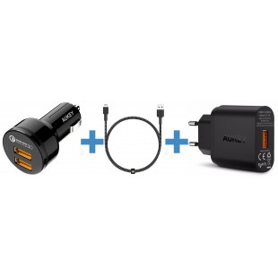 Комплект для зарядки Aukey 3 in 1 Car Charger CC-T8 + Wall PA-T9 + Cable CB-BAL3 (Black) оптом