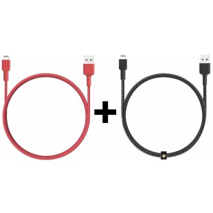 Комплект кабелей Aukey CB-BAL3 USB to Lightning 1.2m 2 pack (Black/Red) оптом