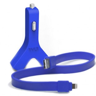 Автомобильное зарядное устройство (автозарядка) Tylt Y-charge 2 USB 4.2 А с ленточным кабелем Tylt Syncable Lightning-USB синее оптом