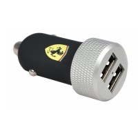 Автозарядка Ferrari Dual USB 2.1A + кабели Ligtning и 30-pin для iPhone / iPod / iPad Черная