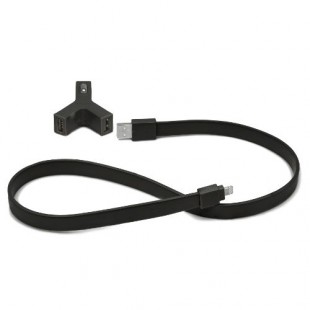 Автозарядка Tylt Y-charge 2 USB 2.1А с ленточным кабелем Tylt Syncable Lightning-USB чёрная оптом