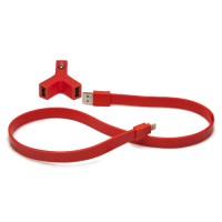 Автозарядка Tylt Y-charge 2 USB 2.1А с ленточным кабелем Tylt Syncable Lightning-USB красная