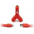 Автозарядка Tylt Y-charge 2 USB 2.1А с ленточным кабелем Tylt Syncable Lightning-USB красная оптом