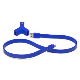 Автозарядка Tylt Y-charge 2 USB 2.1А с ленточным кабелем Tylt Syncable Lightning-USB синяя оптом