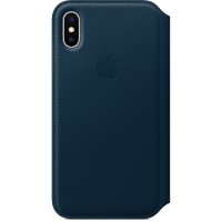 Чехол Apple Leather Folio для iPhone X «космический синий» (Cosmos Blue)