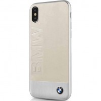 Чехол BMW Signature Bi-material Leather & Aluminum для iPhone X бежевый/серебристый