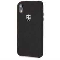 Чехол Ferrari Silicone Rubber Silver Logo Hard для iPhone Xr чёрный