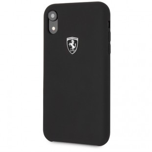 Чехол Ferrari Silicone Rubber Silver Logo Hard для iPhone Xr чёрный оптом