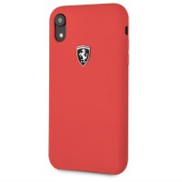 Чехол Ferrari Silicone Rubber Silver Logo Hard для iPhone Xr красный