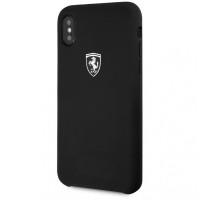 Чехол Ferrari Silicone Rubber Silver Logo Hard для iPhone Xs чёрный