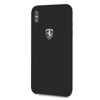 Чехол Ferrari Silicone Rubber Silver Logo Hard для iPhone Xs Max чёрный
