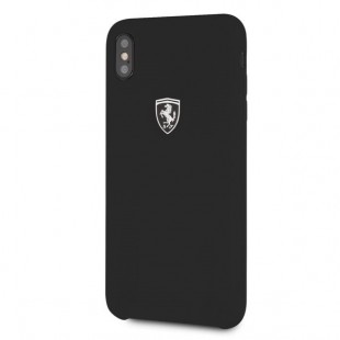 Чехол Ferrari Silicone Rubber Silver Logo Hard для iPhone Xs Max чёрный оптом