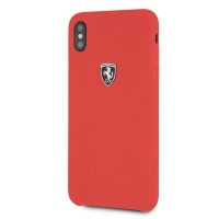 Чехол Ferrari Silicone Rubber Silver Logo Hard для iPhone Xs Max красный
