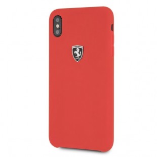 Чехол Ferrari Silicone Rubber Silver Logo Hard для iPhone Xs Max красный оптом