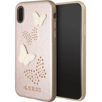 Чехол Guess Butterflies Hard PU для iPhone X розовое золото